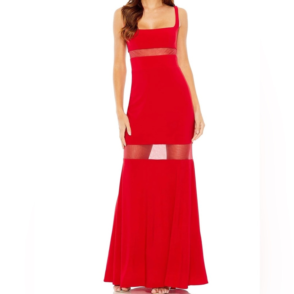 NWT Mac Duggal Ieena Red Sheer Panel Dress style #11698